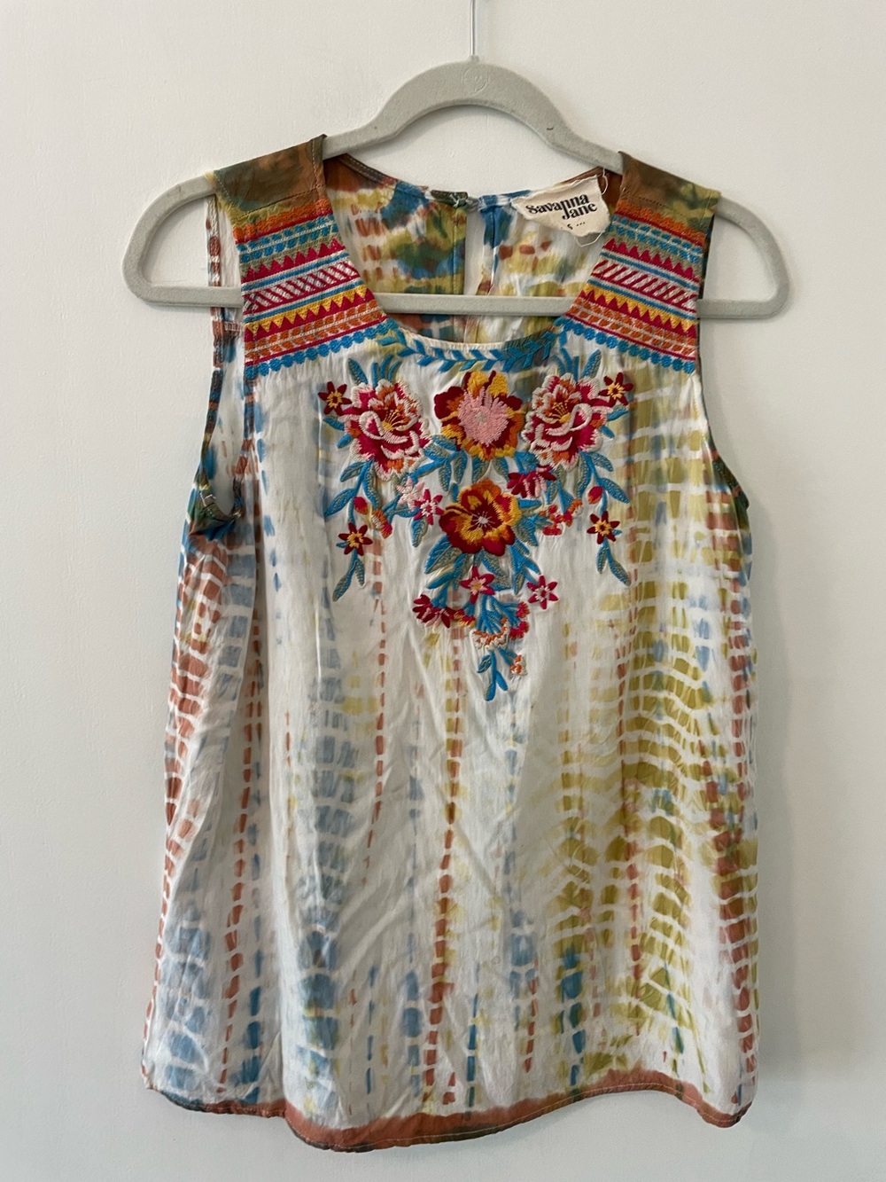 Savanna Jane Heavily Embroidered Flowy Boho Tank Top Small 037